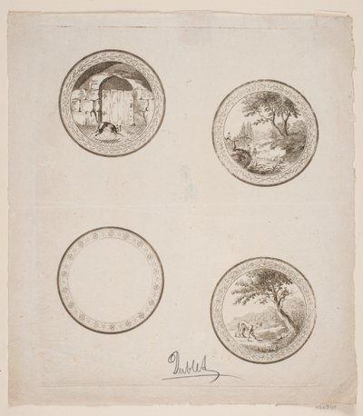 Vier Vignetten voor La Fontaines Fabels door Gerhard Ludvig Lahde