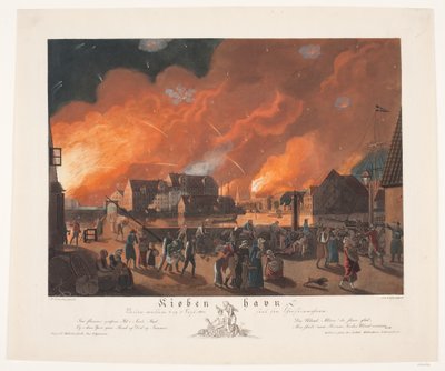 Kopenhagen, nacht tussen 4 en 5 september gezien vanaf Christianshavn door Gerhard Ludvig Lahde
