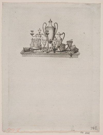 Stilleven van zilvervoorwerpen door Gerhard Ludvig Lahde