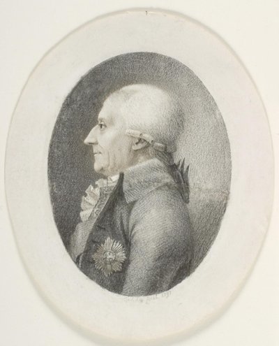 Portret van A.P. Bernstorff, graaf, minister-president (1735-1797). Borstbeeld. Profiel naar links door Gerhard Ludvig Lahde