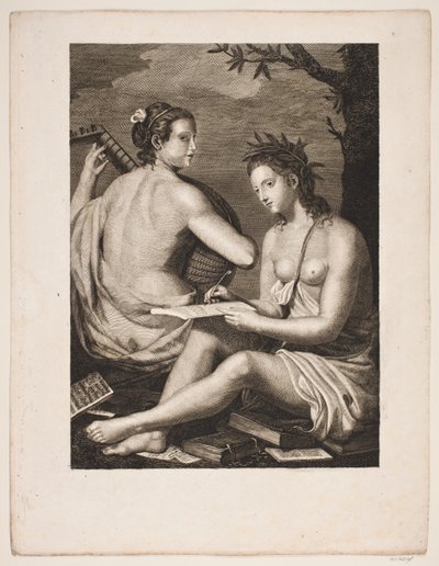 Terpsichore en Kalliope door Gerhard Ludvig Lahde