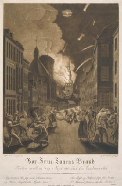 De brand van de toren van de Onze-Lieve-Vrouwekerk door Gerhard Ludvig Lahde