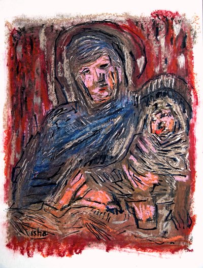 Madonna met kind naar Bellini, 2020 (tekening op papier) door Gerhardt Isringhaus