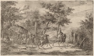 Cavalerie en hooiwagen door Gerhardus Emaus de Micault
