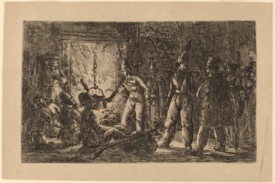 Kozakken voor een open haard door Gerhardus Emaus de Micault