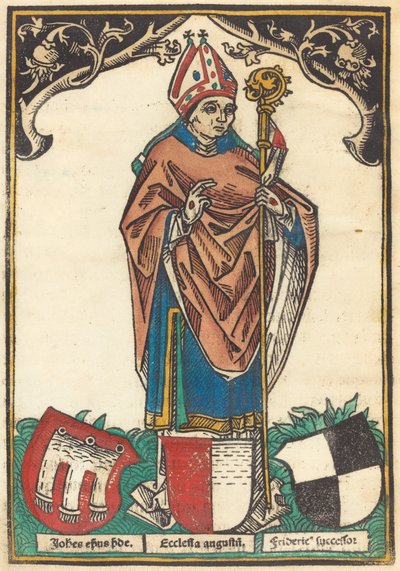 Bisschop van Augsburg met Drie Wapenschilden door German 15th Century
