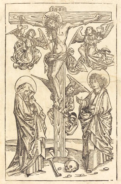 Christus aan het kruis met engelen door German 15th Century