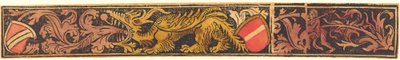 Groteske Strook met Draak, Schilden en Wilde Mannen door German 15th Century