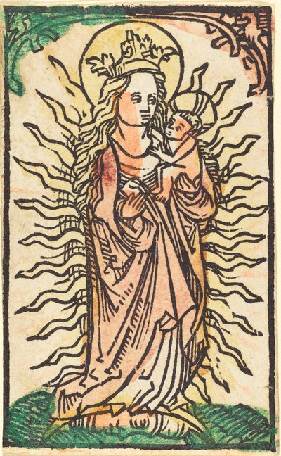 Madonna en kind in een glorie staand op een halve maan door German 15th Century