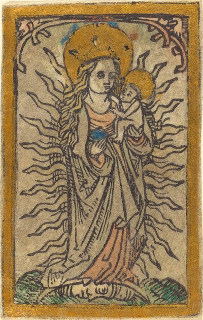 Madonna en kind in een glorie staand op een halve maan door German 15th Century