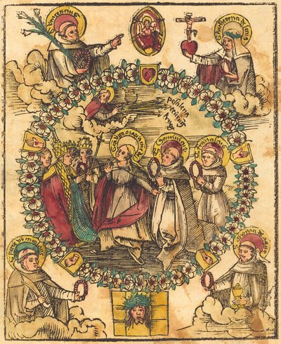 Madonna in een rozenkrans met heiligen door German 15th Century