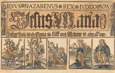 Sint Anna, De Madonna en Kind en Heiligen Christoffel, Sebastiaan, Clara en Rochus door German 15th Century