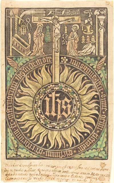 De Heilige Monografie met de Kruisiging en Passiesymbolen [recto] door German 15th Century