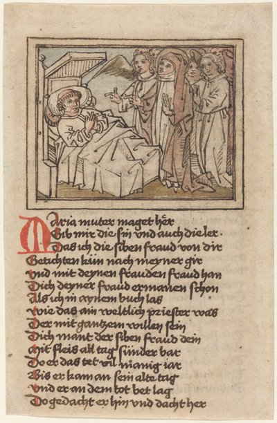 De Maagd verschijnt aan een stervende priester door German 15th Century