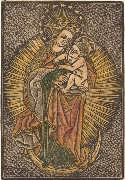 Madonna en Kind in Glorie door German 15th Century or Master of the Meshed Background