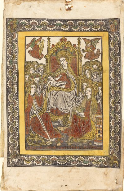 De Madonna op de Troon met Achttien Heilige Vrouwen door German 15th Century or Master with the Mountain Like Clouds