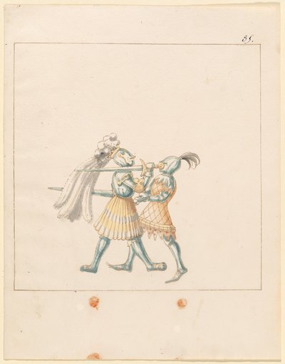 Freydal, Het Boek van Toernooien en Jousts van Keizer Maximiliaan I: Gevechten te Voet (Jousts)(Volume III): Plaat 165 door German 16th Century