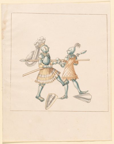 Freydal, Het Boek van Toernooien en Jousts van Keizer Maximiliaan I: Gevechten te Voet (Jousts)(Volume III): Plaat 151 door German 16th Century