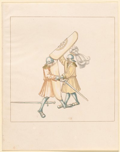 Freydal, Het Boek van Toernooien en Jousts van Keizer Maximiliaan I: Gevechten te Voet (Jousts)(Volume III): Plaat 156 door German 16th Century