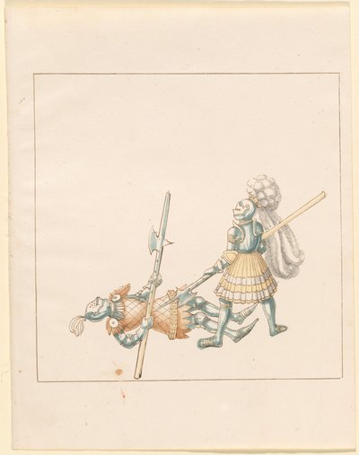 Freydal, Het Boek van Toernooien en Jousts van Keizer Maximiliaan I: Gevechten te Voet (Jousts)(Deel III): Plaat 145 door German 16th Century