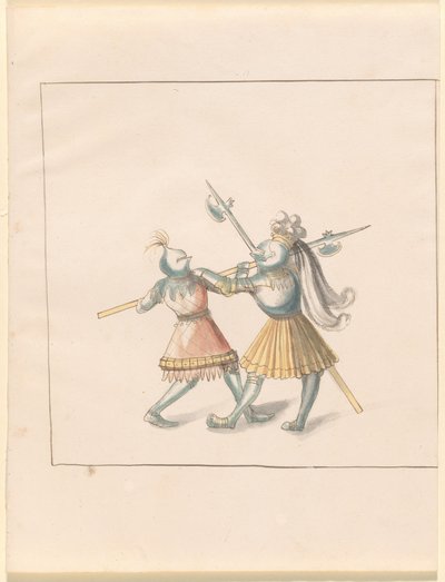 Freydal, Het Boek van Toernooien en Jousts van Keizer Maximiliaan I: Gevechten te Voet (Jousts)(Volume III): Plaat 143 door German 16th Century