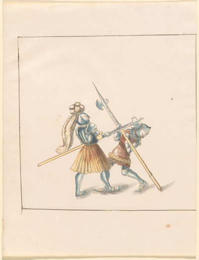 Freydal, Het Boek van Toernooien en Jousts van Keizer Maximiliaan I: Gevechten te Voet (Jousts)(Volume III): Plaat 142 door German 16th Century