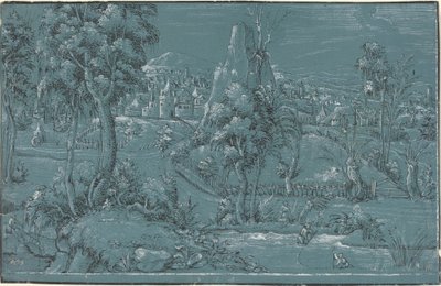 Landschap met vissende mannen door German 16th Century