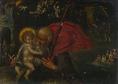 Sint-Christoffel draagt het Kind Jezus, 17e eeuw door German Master