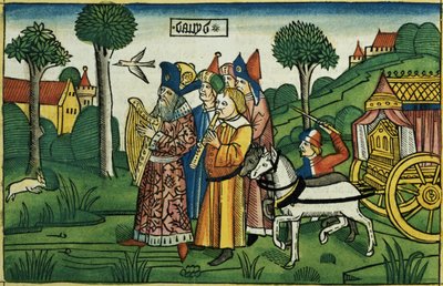 2 Samuel 6:1-5 David brengt de Ark naar Jeruzalem, uit de Neurenbergse Bijbel (Biblia Sacra Germanaica) door German School