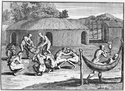 Een begrafenisceremonie, gereproduceerd uit het boek van David Herzliberger, uitgegeven in 1748, uit 