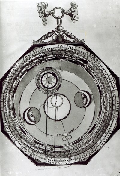Een Volvelle, mogelijk de cycli van de Maan tonend, naar een illustratie uit Astronomicon Caesareum door Petrus Apianus, 1540 door German School