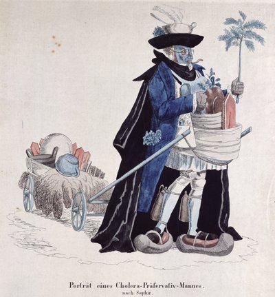 Een man beschermd tegen cholera tijdens de epidemie van 1832 door German School