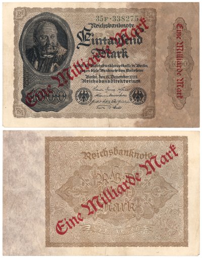 Een bankbiljet van één miljard mark, 1922 door German School