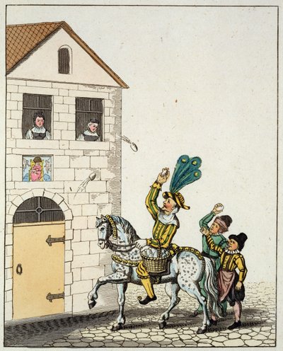 Een rondedans op het hoofdplein van de stad, uit Oude Neurenbergse Gewoonten en Nar op een Bonte Paard die Eieren Gooiend, uit Oude Neurenbergse Gewoonten en Spelen en Liederen, heruitgegeven 1831 door German School
