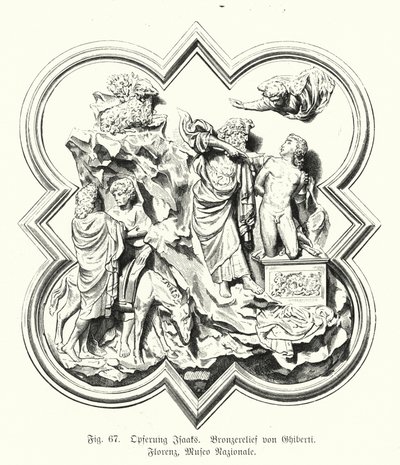 Abraham offert zijn zoon Isaak op voor het offer, bronzen reliëf door Lorenzo Ghiberti door German School