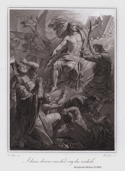 Adams droom van de Dag des Oordeels (gravure) door German School
