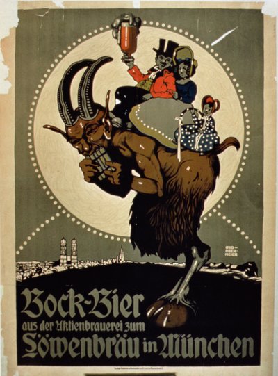 Advertentie voor Bockbier van Lowenbrau Brewery, München door German School