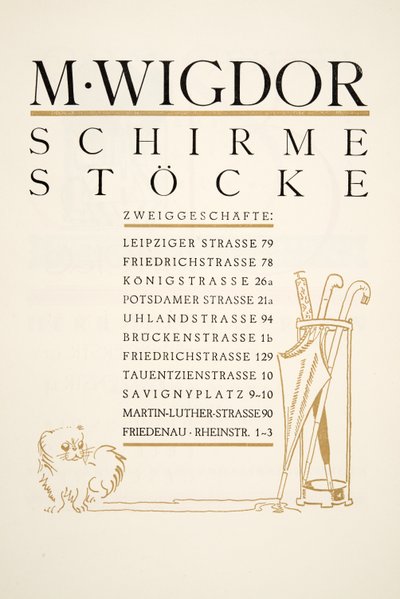 Advertentie voor M. Wigdor, Parapluzaken, uit Styl, pub.1922 door German School