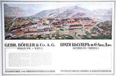 Advertentie voor de staalfabrieken en wapenfabriek van het Oostenrijkse bedrijf Gebr.Boehler & Co, uit een Bulgaarse almanak, c.1916 door German School