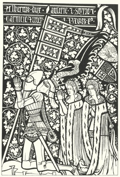 Albert III, Hertog van Oostenrijk, met zijn twee vrouwen, Elisabeth van Bohemen en Beatrice van Neurenberg door German School