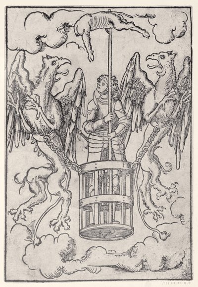 Alexander de Grote gedragen door twee griffioenen door German School
