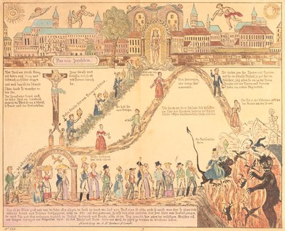 Allegorische voorstelling van christelijk en aards leven, uitgegeven door G.N. Benner, Neurenberg, ca. 1830 door German School