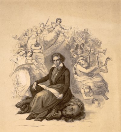 Allegorisch portret van Ludwig van Beethoven (1770-1827) door German School