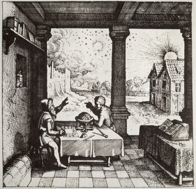 Een Astrologer die een Horoscoop maakt, kopie van een illustratie uit Utriusque Cosmi Historia door Robert Fludd, Oppenheim 1617, gebruikt in Geschiedenis van de Magie, gepubliceerd eind 19e eeuw door German School