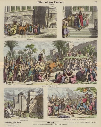 Oud Assyrië (gekleurde gravure) door German School