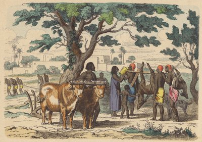 Oude Egyptische boer en jagers door German School