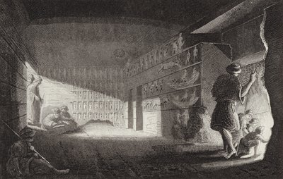 Oude Egyptische uit rots gehouwen kapel, Gebel el-Silsila. Illustratie voor Bilder-Atlas door German School