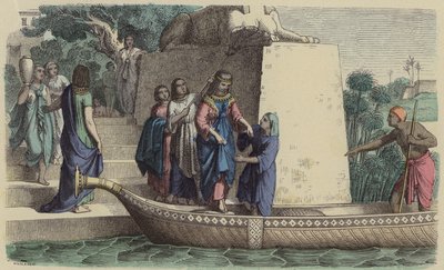 Oude Egyptische vrouw van hoge rang maakt een boottocht door German School