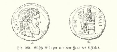 Oude Griekse munten uit Elis met afbeeldingen van de Zeus van Phidias door German School