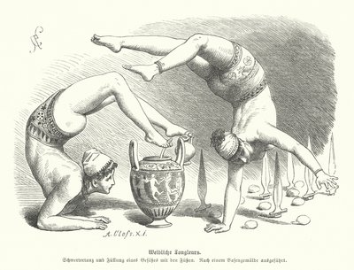 Oud-Griekse vrouwelijke acrobaten (gravure) door German School